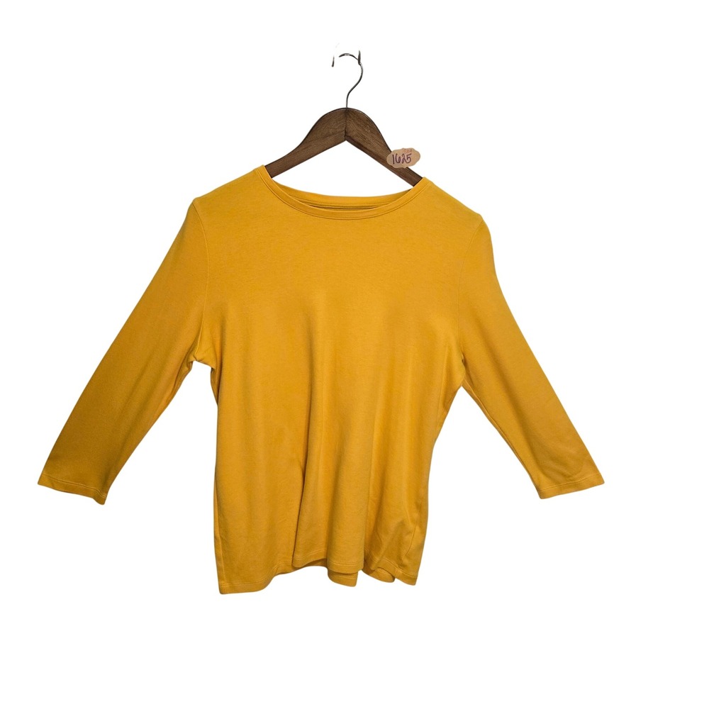 Kim Rogers Perfectly Soft Mustard Yellow 100% Cotton 3/4 Sleeve Top Size M